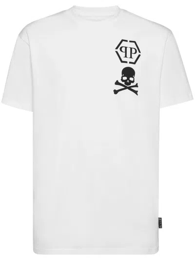 Philipp Plein Skull-embroidery Cotton T-shirt In White