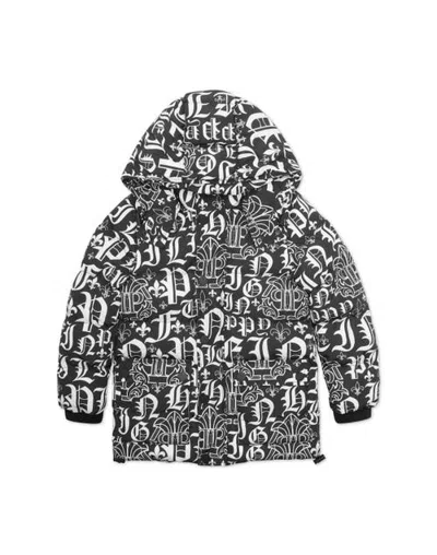 Philipp Plein Kids'  Puffer Jacket Parka Gothic Plein Boy In Black