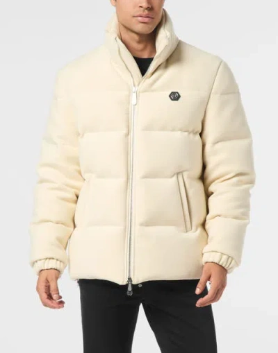 Philipp Plein Puffer Jacket With Embroidery Plein Hotel Men In White