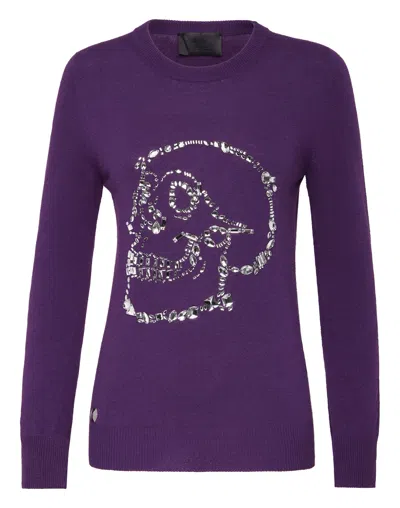 PHILIPP PLEIN PULLOVER ROUND NECK LS LOOK AT ME SKULL CRYSTAL