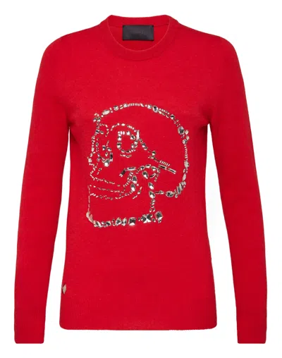 PHILIPP PLEIN PULLOVER ROUND NECK LS LOOK AT ME SKULL CRYSTAL