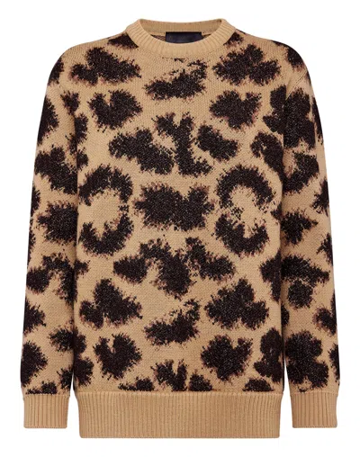 Philipp Plein Long-sleeved Lurex Leopard Jumper In Brown