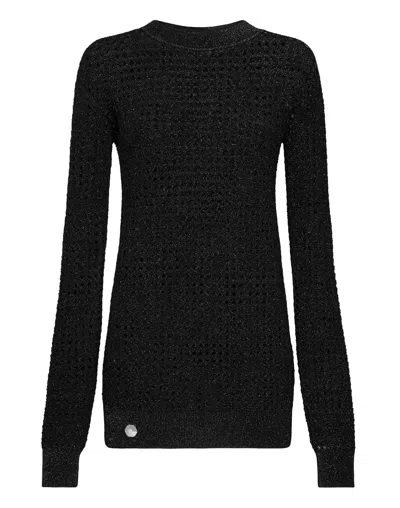 Philipp Plein Pullover Round Neck Ss Lurex In Black