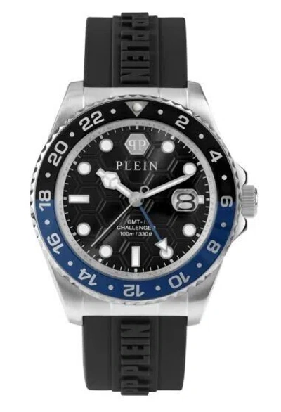 Pre-owned Philipp Plein Pwyba0123 Gmt-i Challenger Mens Silicone Band Black Dial Quartz Watch
