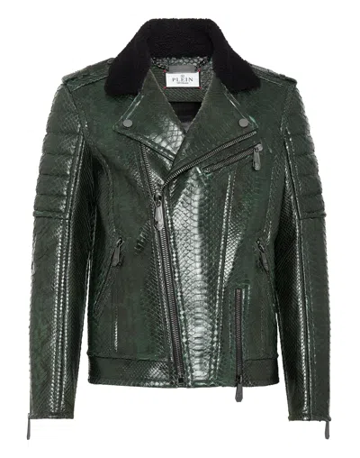 Philipp Plein Python Biker Jacket In Green