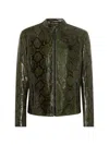 Philipp Plein Python Leather Biker Jacket In Green