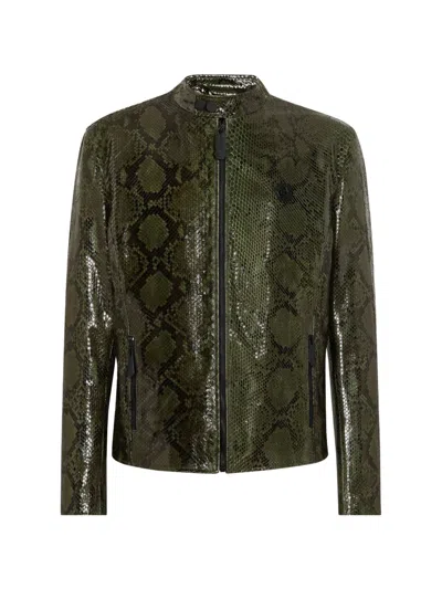 Philipp Plein Python Leather Biker Jacket In Green