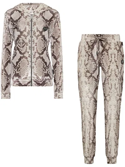 Philipp Plein Python-print Tracksuit Set In Neutrals