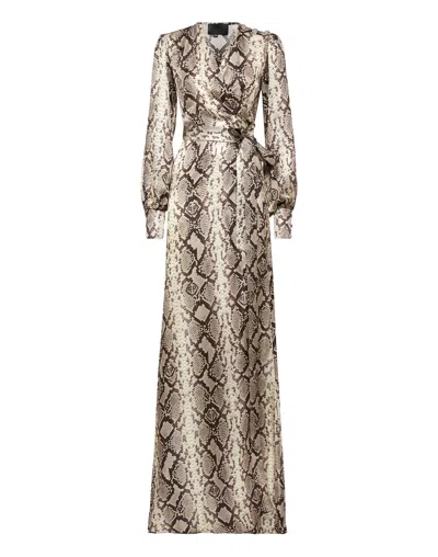 Philipp Plein Python Silk Print Long Dress In Silver