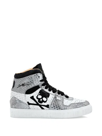 Philipp Plein Python-leather Skull High-top Sneakers In White