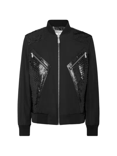 Philipp Plein Python-leather-panelled Bomber Jacket In Black