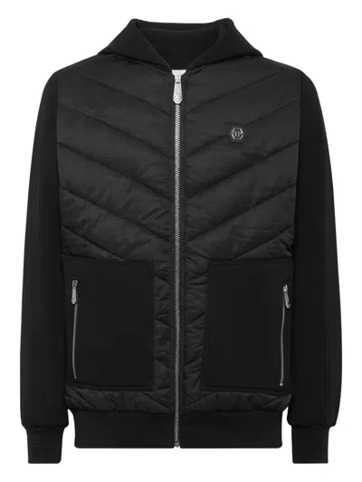 Philipp Plein Quilted Hooded Jacket In Black