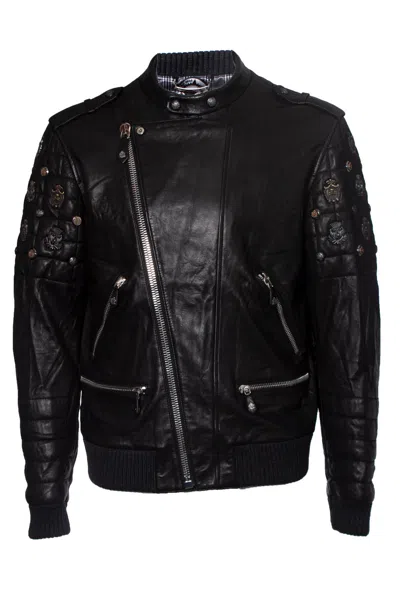 Philipp Plein Quilted Leather Bomber Jacket In Black