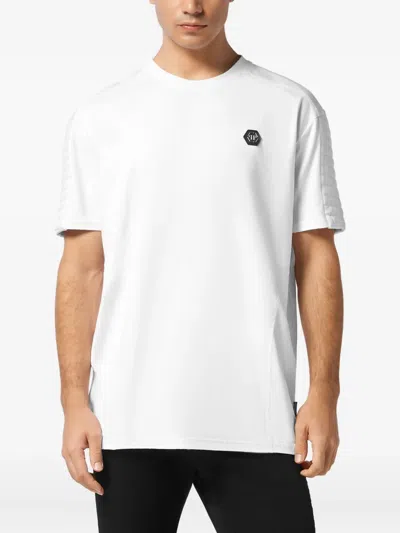 Philipp Plein Quilted-panel Round-neck T-shirt In White