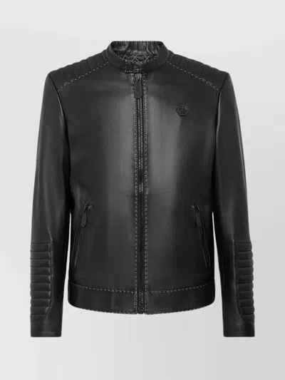 PHILIPP PLEIN QUILTED SHOULDER STITCH DETAILING FRONT POCKETS JACKET