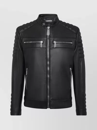PHILIPP PLEIN QUILTED SHOULDERS ZIPPERED POCKETS JACKET