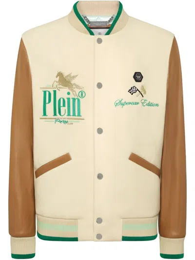 Philipp Plein Racing Club College Bomber Jacket In Neutrals