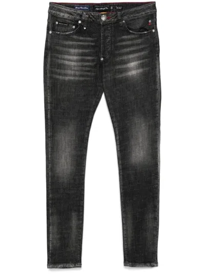 Philipp Plein `racing Club` Super Straight Cut Jeans In Gray