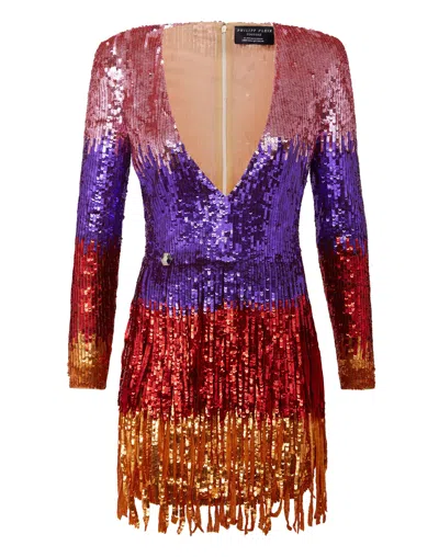 Philipp Plein Rea Short Dress Fringe In Multi