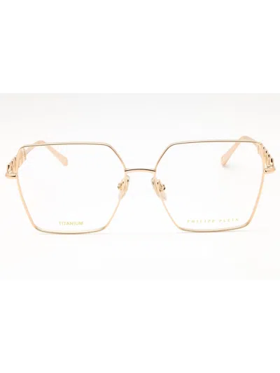 Philipp Plein Rectangular Metal Women's Eyeglasses - Style Vpp071m In Gold
