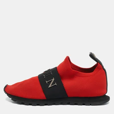 Pre-owned Philipp Plein Red Knit Fabric Logo Strap Slip On Sneakers Size 38