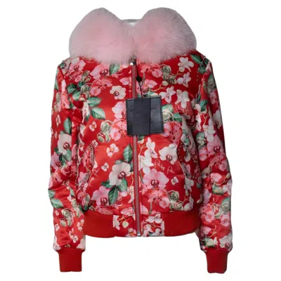Pre-owned Philipp Plein , Red Orchid Printed Bomber With Fur