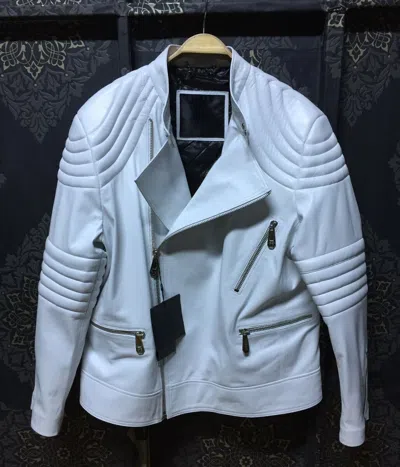 Pre-owned Philipp Plein Red White Lambskin Men's Genuine Leather Motorcycle Biker Jacket