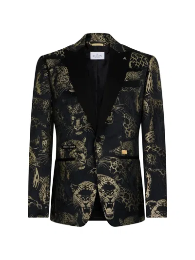 Philipp Plein Regular-fit Blazer Jacquard Leopards In Black