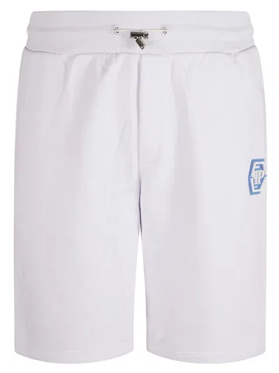 Philipp Plein Relaxed Fit White Cotton Blend Shorts