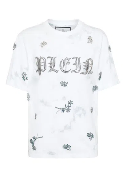 Philipp Plein Tie-dye T-shirt Man Fit Round Neck Ss Flowers In Multicolor