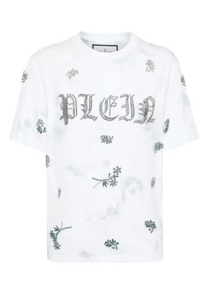 Philipp Plein Tie-dye T-shirt Man Fit Round Neck Ss Flowers In Multicolor