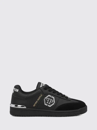 Philipp Plein Retro Hustle Leather Sneakers With Hexagon Logo In Blue