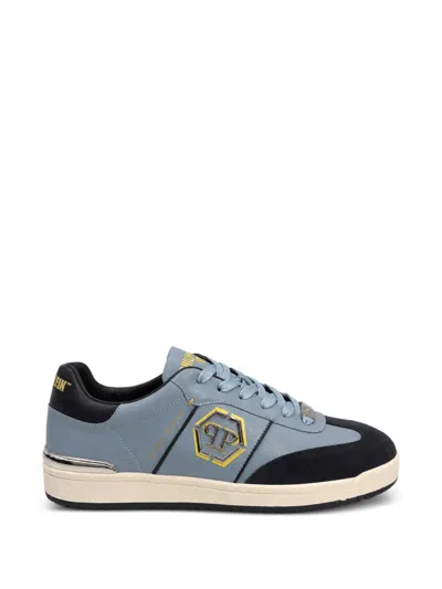 Philipp Plein Retro Hustle Leather Sneakers With Hexagon Logo In Multi