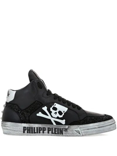 Philipp Plein Retrokickz Tm Leather Sneakers In Black