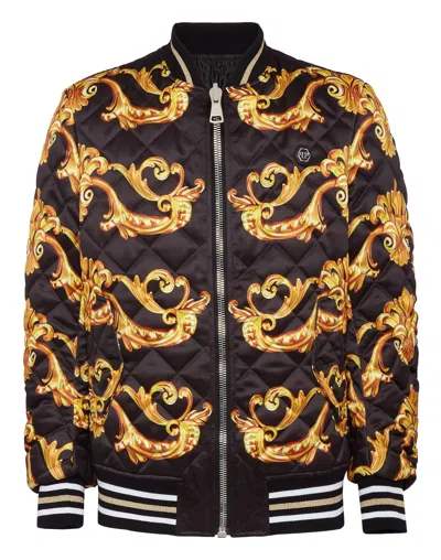 Philipp Plein Reversible Baroque Silk Bomber In Black