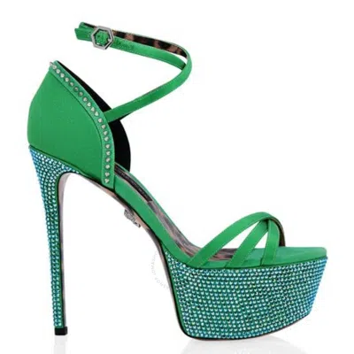 Philipp Plein Rhinestone Crystal Embellished Platform Sandals In Green
