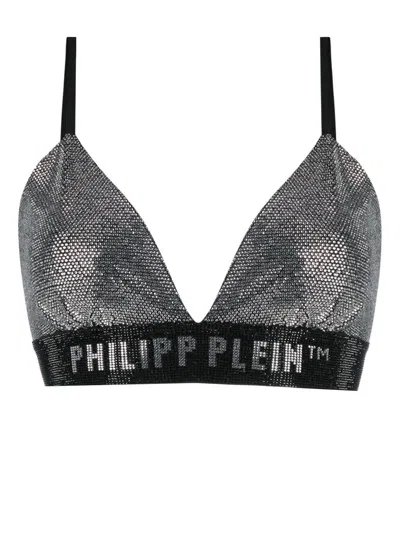 Philipp Plein Rhinestone Embellished Bra In Silver