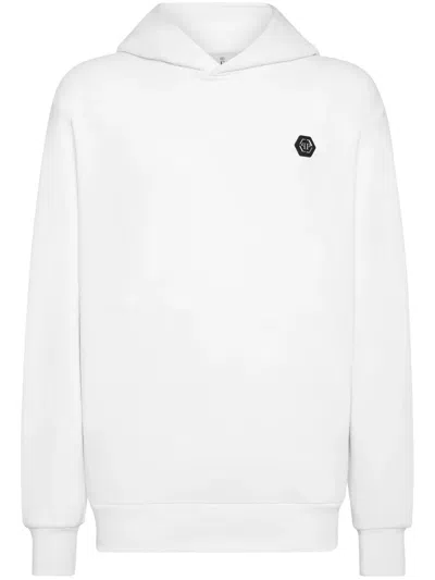 Philipp Plein Rhinestone-embellished Cotton Hoodie In White