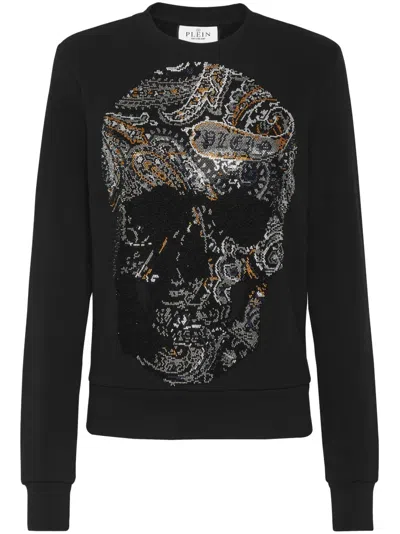 Philipp Plein Rhinestone-embellished Cotton Sweatshirt In Black