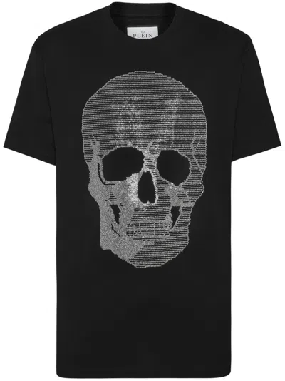 Philipp Plein Rhinestone-embellished Cotton T-shirt In 黑色