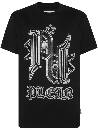 Philipp Plein Rhinestone-embellished Cotton T-shirt In Black