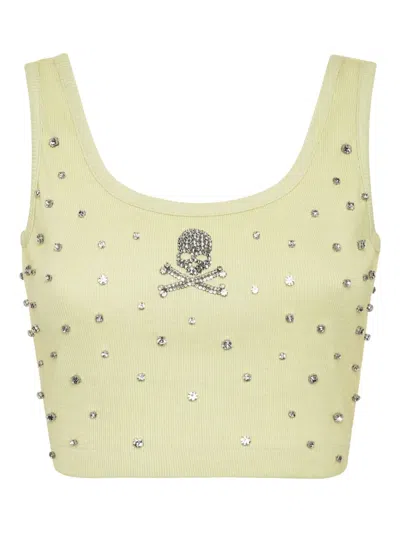 Philipp Plein Rhinestone-embellished Cropped Top In Green