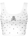 Philipp Plein Rhinestone-embellished Jersey Top In White