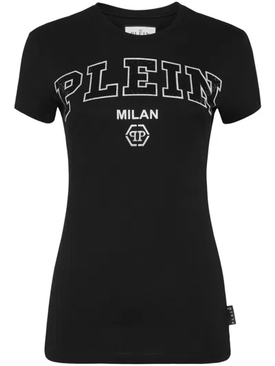 Philipp Plein Rhinestone-embellished Logo T-shirt In Schwarz