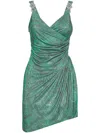 Philipp Plein Rhinestone-embellished Draped Minidress In Green