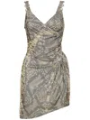 Philipp Plein Rhinestone-embellished Draped Minidress In Neutrals