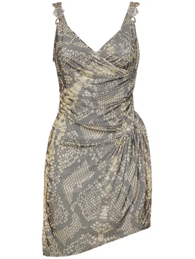 Philipp Plein Rhinestone-embellished Draped Minidress In Neutrals