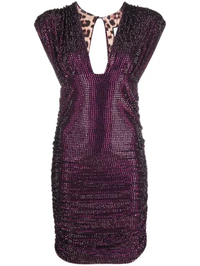 Philipp Plein Rhinestone-embellished Minidress In Purple