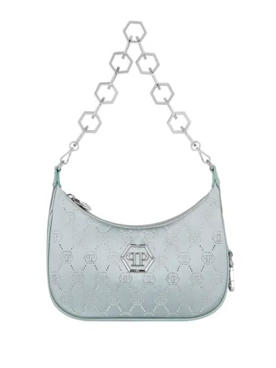 Philipp Plein Rhinestone-embellished Monogram Shoulder Bag In Blue