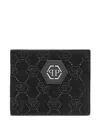 Philipp Plein Rhinestone-embellished Monogram Wallet In Black